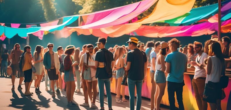 Boder fra et farmers market på en musikfestival med lokal økologisk mad