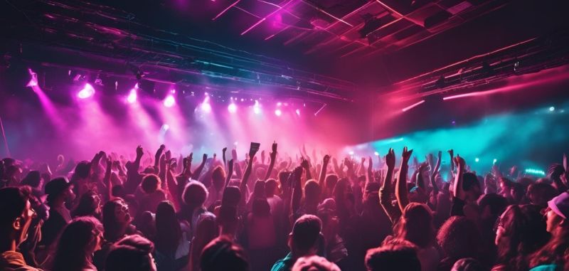 EDM-festivalscene med LED-lys og bæredygtig dekoration