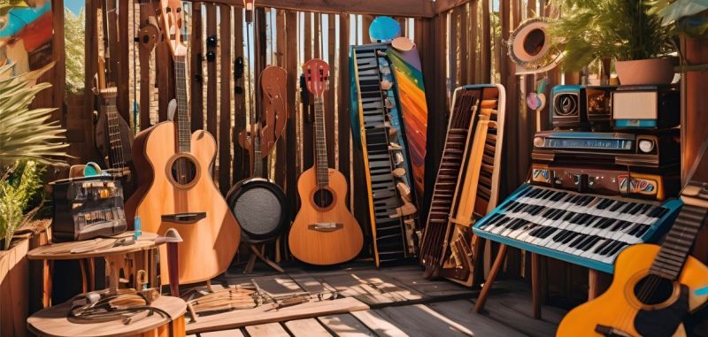 Musikere optræder akustisk udendørs i naturen