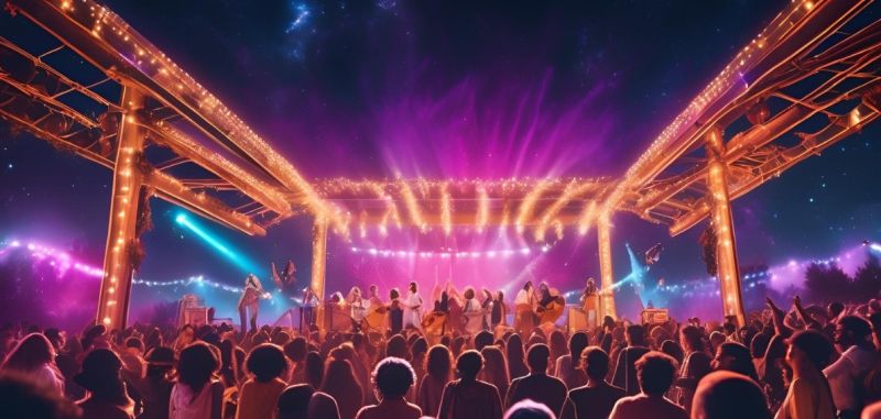 Solcelledrevet musikscene med solpaneler