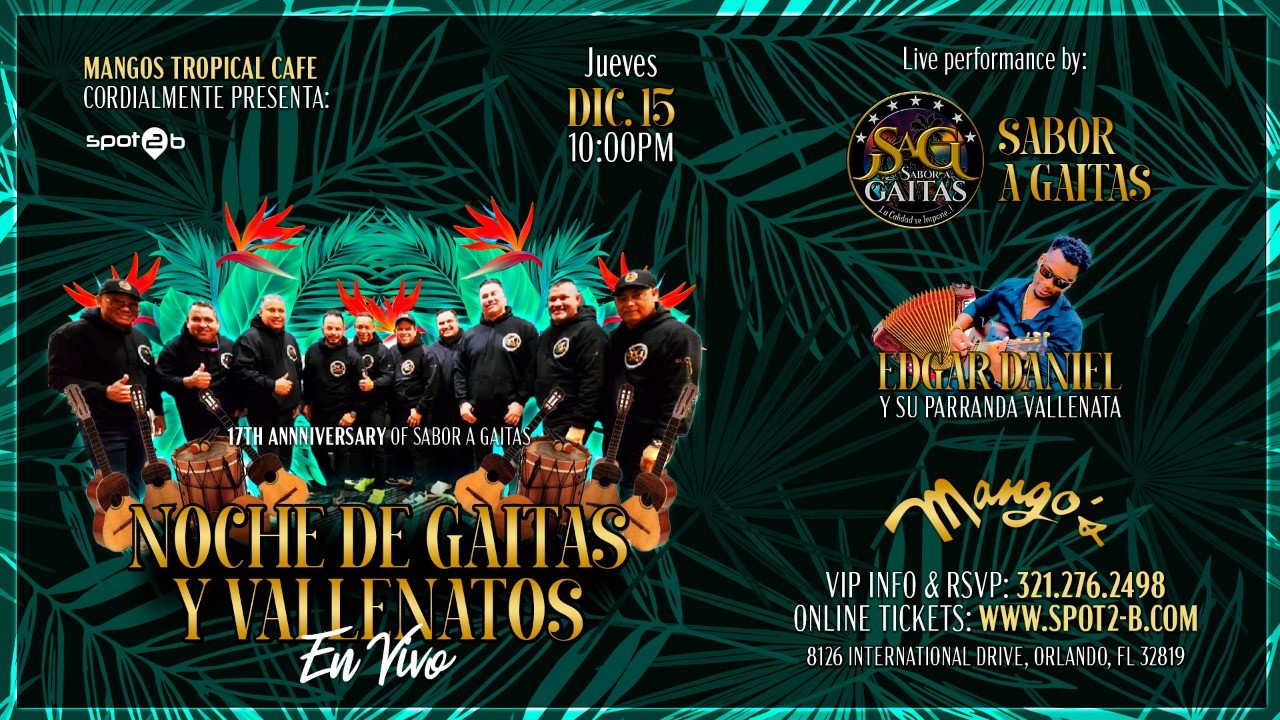 TONIGHT Noche de Gaitas & Vallenato en Mangos Orlando Tickets Orlando