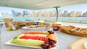 Live on-board BBQ available for private yacht tours by Sky Walker 