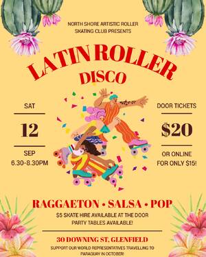 Latin Fiesta! All ages Roller Disco flyer