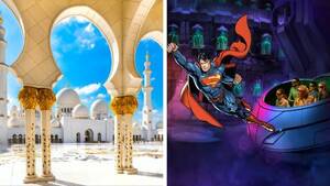 From Dubai: Abu Dhabi Grand Mosque & Warner Bros tour - Shared Audio Guided Tour & Transfers flyer