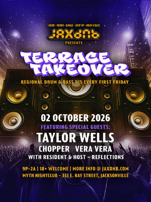 JaxDnB Terrace Takeover at Myth Nightclub - Friday 02 Oct 2026 Flyer