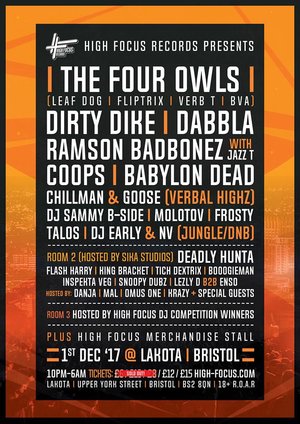 High Focus - Bristol: The Four Owls, Dirty Dike, Dabbla + more