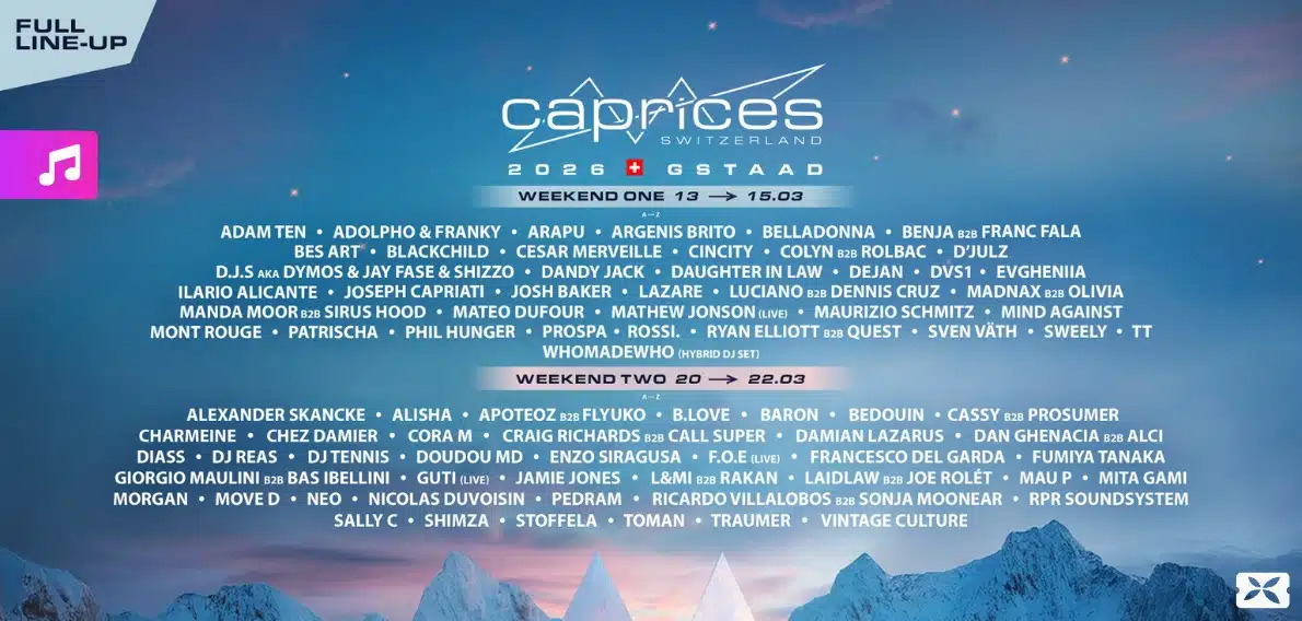 Caprices Festival Brings House, Techno, and Alpine Views to Gstaad